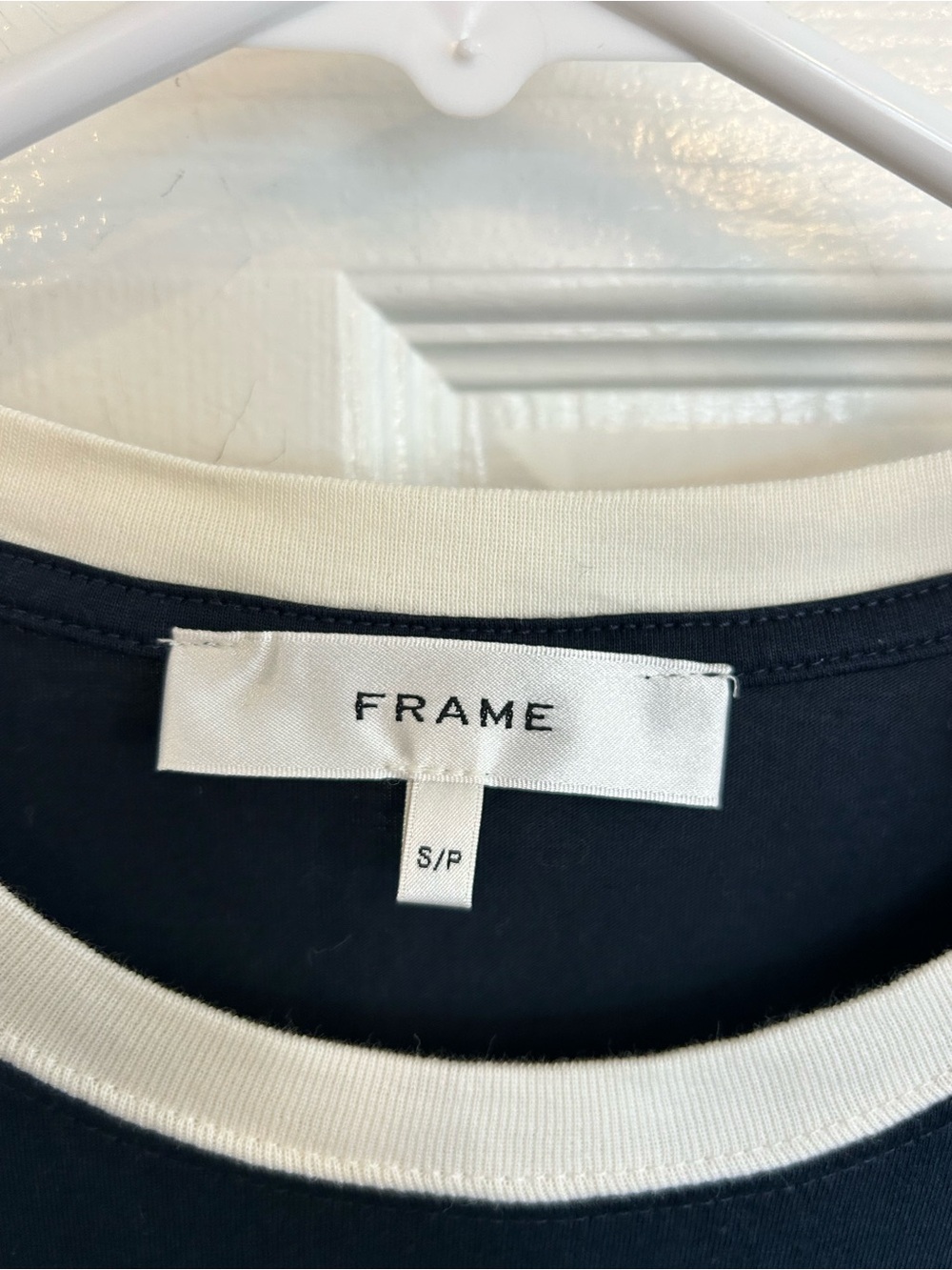 Frame Denim The Ringer Classic Navy Baby Tee with White Contrast Trim Size S - Picture 7 of 8